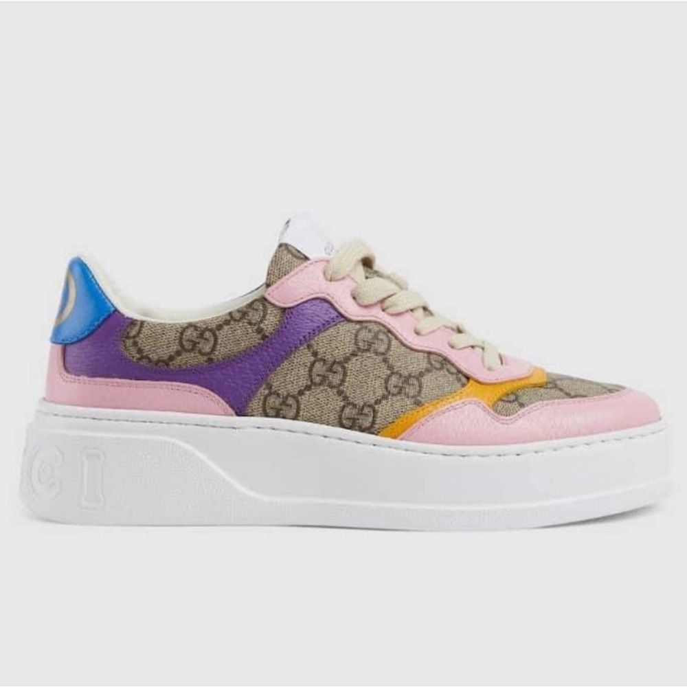 Gucci Pink Purple Blue Beige Logo Platform Sneakers